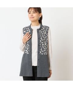 LOBJIE / ロブジェ ベスト | 【洗える・アンサンブル可能】花柄オパール加工ベスト