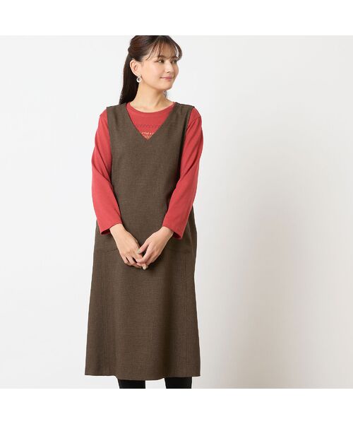 LOBJIE / ロブジェ ミニ丈・ひざ丈ワンピース | 【洗える】Vネックジャンパースカート | 詳細3