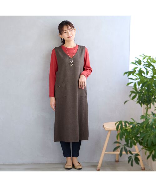 LOBJIE / ロブジェ ミニ丈・ひざ丈ワンピース | 【洗える】Vネックジャンパースカート | 詳細7