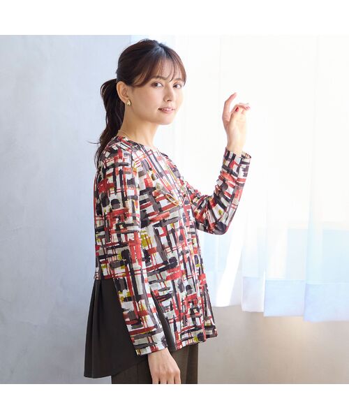 LOBJIE / ロブジェ カットソー | 【洗える・日本製】チェック柄カットソー(オレンジ)