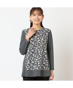 LOBJIE / ロブジェ カットソー | 【洗える・アンサンブル可能・日本製】花柄オパール加工カットソー