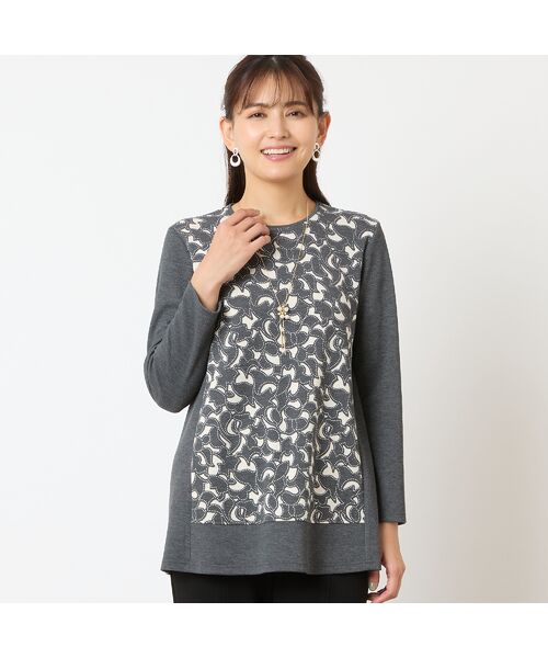 LOBJIE / ロブジェ カットソー | 【洗える・アンサンブル可能・日本製】花柄オパール加工カットソー(グレー)