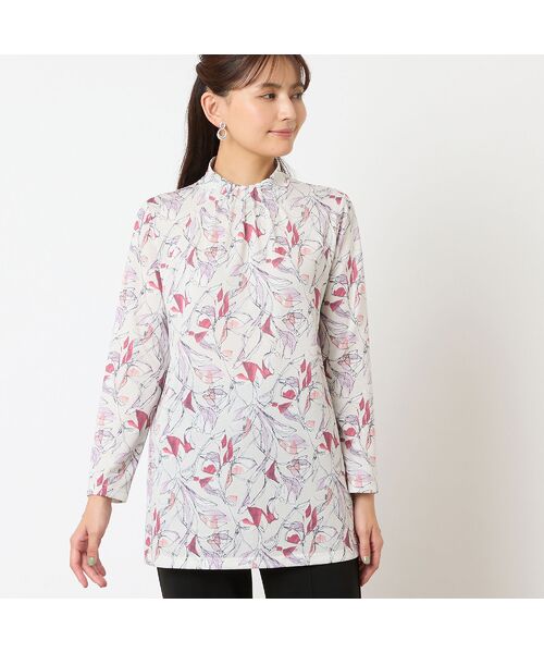 LOBJIE / ロブジェ カットソー | 【洗える・日本製】襟ピンタック 花柄チュニック | 詳細1