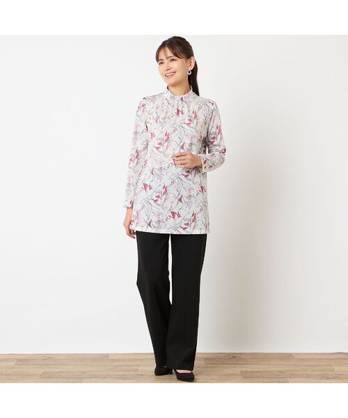 LOBJIE / ロブジェ カットソー | 【洗える・日本製】襟ピンタック 花柄チュニック | 詳細3