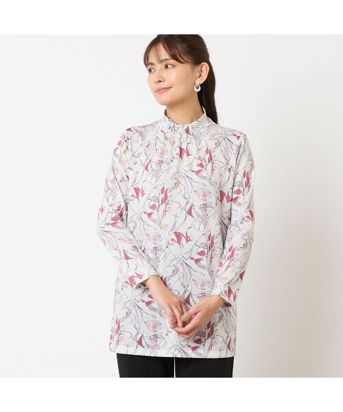 LOBJIE / ロブジェ カットソー | 【洗える・日本製】襟ピンタック 花柄チュニック(レッド)