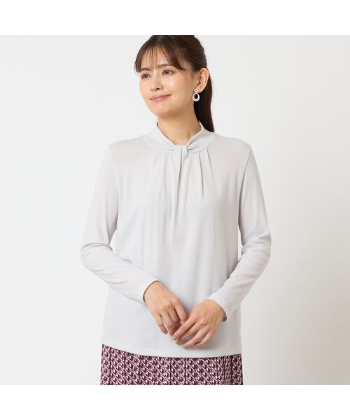 LOBJIE/ロブジェ 【洗える・日本製】ボウタイ風カットソー グレー LL LOBJIE/ロブジェ 【洗える・日本製】ボウタイ風カットソー グレー LL