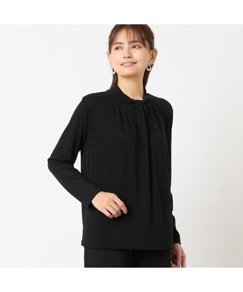 LOBJIE/ロブジェ 【洗える・日本製】ボウタイ風カットソー ブラック LL LOBJIE/ロブジェ 【洗える・日本製】ボウタイ風カットソー ブラック LL