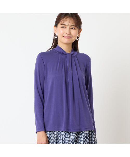 LOBJIE/ロブジェ 【洗える・日本製】ボウタイ風カットソー バイオレット M LOBJIE/ロブジェ 【洗える・日本製】ボウタイ風カットソー バイオレット M