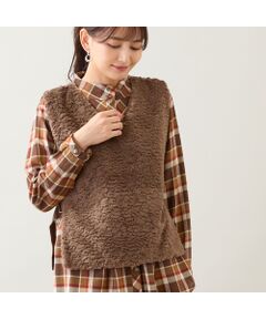 LOBJIE / ロブジェ ベスト | サイドベルトつき フェイクファーベスト