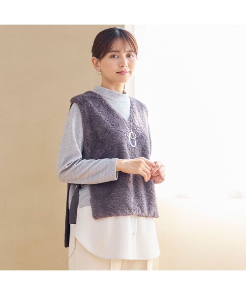 LOBJIE / ロブジェ ベスト | サイドベルトつき フェイクファーベスト | 詳細6