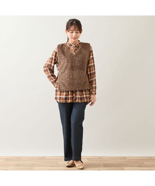 LOBJIE / ロブジェ ベスト | サイドベルトつき フェイクファーベスト | 詳細12