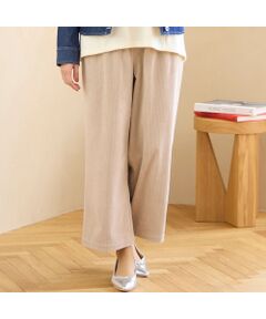 ■商品紹介■<br><b>【洗える】</b><br><font color='#0063B1'>◆リラックス感たっぷり！ウエストリボンが可愛いイージーボトム◆<br></font><br>伸縮性の高いピケニットのパンツです。<br>縦畝の生地でワイドシルエットでもすっきりと穿けそう！<br>ウエストはオールゴムでゆったり快適。<br>ウエスト部分は別布で切り替え、リボンがアクセントになった大人フェミニンなデザインです。<br><br>足の形が出にくく、イージーな着用感が魅力のパンツです。<br><br>・手洗い可<br><br>【モデル身長165cm】<br><br><br>■コーディネート■<br>カジュアルな着こなしに鮮度を与えてくれるワイドパンツ。<br>Gジャンやボーダーアイテムとのアクティブな着こなしがおすすめです。<br><br><br>■商品特性■<br>素材の厚さ：普通<br>素材の透け感：透けない<br>素材の光沢：光沢がない<br>素材の伸縮性：ある<br>裏地仕様：裏なし<br>ウエスト仕様：総ゴム仕様（ファスナー開きなし）<br>柄位置：商品によって異なる可能性あり<br>前ポケットあり<br><br><br>■コンセプト■<br>旬なデザイン、素材を使ったトレンドアイテムから上質で高級感溢れるエレガンスアイテムまでを揃えたタウンコーディネートブランド。<br><br>＊撮影環境により光の当たり具合で色味が違って見える場合があります。<br>＊商品画像はサンプルのため、色味やサイズ、プリント位置、仕様などに変更がある場合があります。<br>＊取扱い表示をご確認の上、着用をお願いします。<BR>