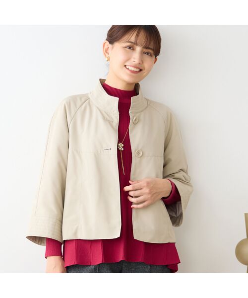 LOBJIE/ロブジェ 【キルティング裏地つき】Aラインジャケット ベージュ F LOBJIE/ロブジェ 【キルティング裏地つき】Aラインジャケット ベージュ F