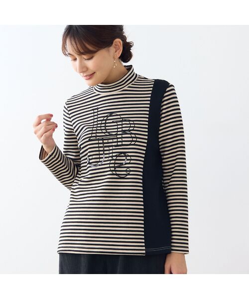 LOBJIE / ロブジェ カーディガン・ボレロ | 【洗える・日本製】LOBJIE刺繍 ボーダーカットソー(ベージュ)