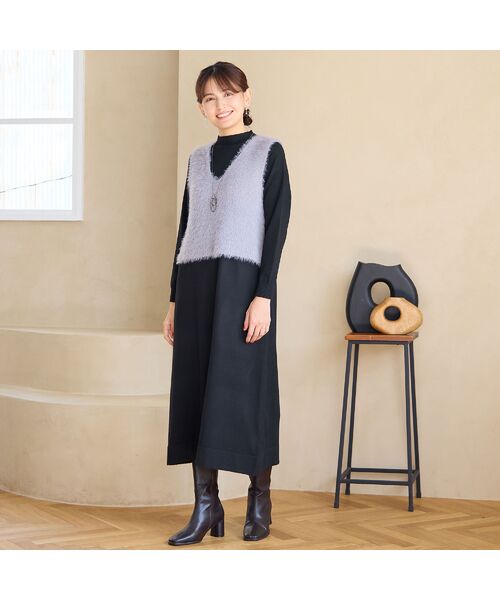 LOBJIE / ロブジェ ミニ丈・ひざ丈ワンピース | 【アンサンブルアイテム】ベストつきニットワンピース | 詳細1