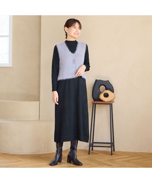 LOBJIE / ロブジェ ミニ丈・ひざ丈ワンピース | 【アンサンブルアイテム】ベストつきニットワンピース | 詳細2