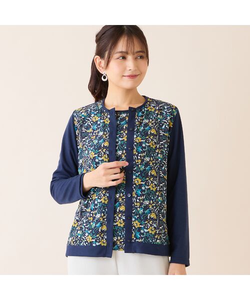 LOBJIE / ロブジェ カーディガン・ボレロ | 【洗える・アンサンブル可・日本製】ボタニカル柄カーディガン（ダークブルー）