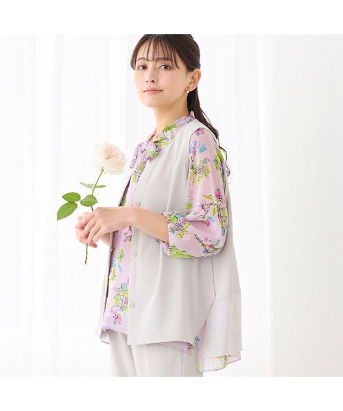 LOBJIE / ロブジェ ベスト | 【洗える・吸水速乾・セットアップ可】ストレッチツイルノーカラージレ | 詳細1