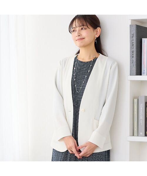 LOBJIE / ロブジェ ノーカラージャケット | 【吸水速乾・オケージョン対応】Vネックワンボタンジャケット | 詳細1