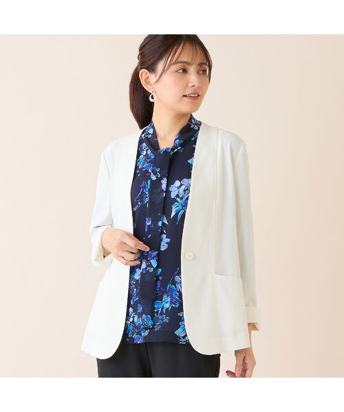 LOBJIE / ロブジェ ノーカラージャケット | 【吸水速乾・オケージョン対応】Vネックワンボタンジャケット | 詳細5