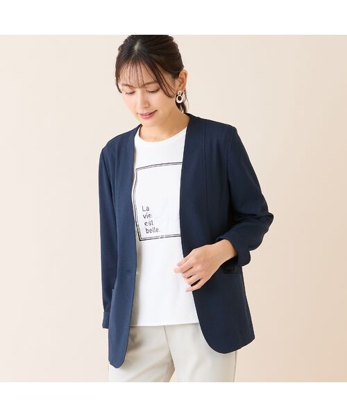 LOBJIE / ロブジェ ノーカラージャケット | 【吸水速乾・オケージョン対応】Vネックワンボタンジャケット | 詳細9