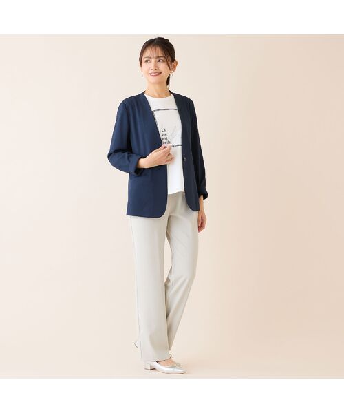 LOBJIE / ロブジェ ノーカラージャケット | 【吸水速乾・オケージョン対応】Vネックワンボタンジャケット | 詳細14