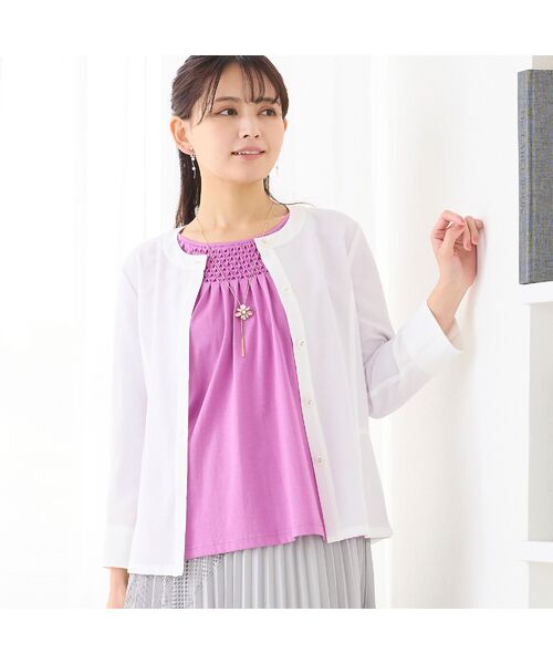 LOBJIE / ロブジェ シャツ・ブラウス | 【洗える】麻混ノーカラーブラウス | 詳細1