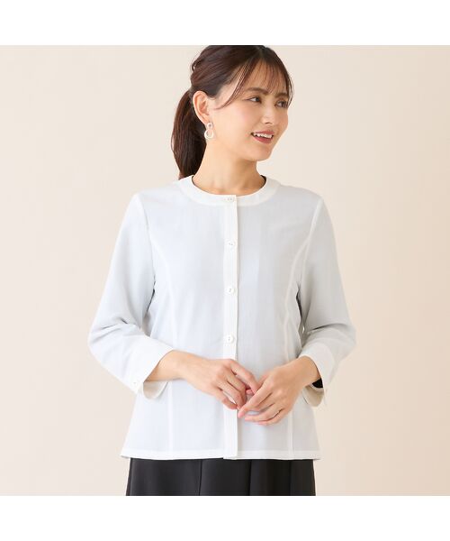 LOBJIE / ロブジェ シャツ・ブラウス | 【洗える】麻混ノーカラーブラウス | 詳細5