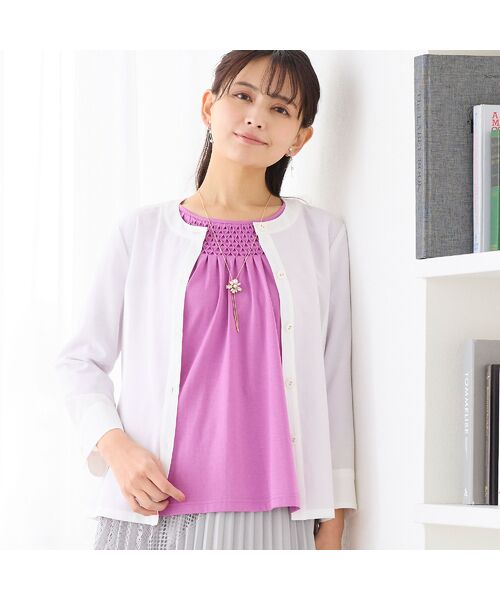 LOBJIE / ロブジェ シャツ・ブラウス | 【洗える】麻混ノーカラーブラウス（ホワイト）