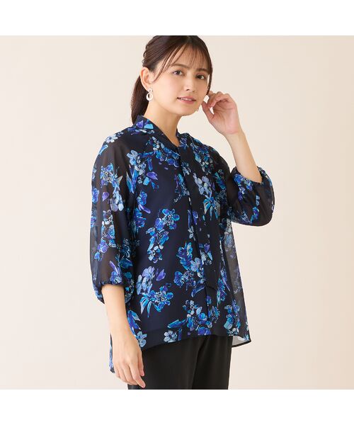 LOBJIE / ロブジェ シャツ・ブラウス | 【洗える】ボウタイフラワーブラウス（ダークブルー）