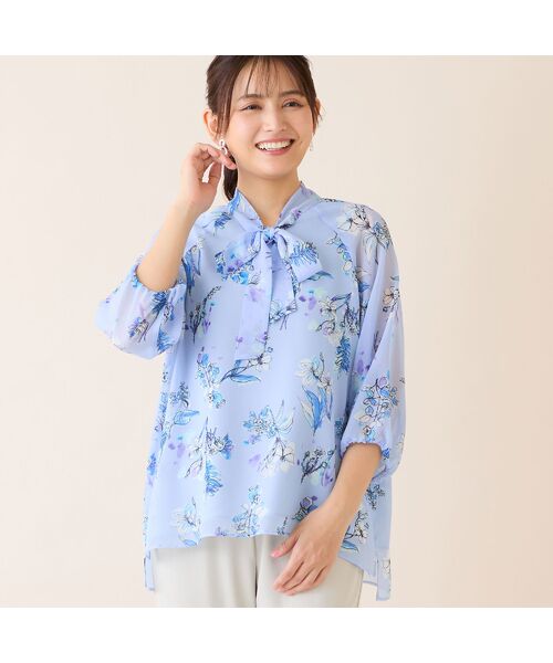 LOBJIE / ロブジェ シャツ・ブラウス | 【洗える】ボウタイフラワーブラウス（ブルー）