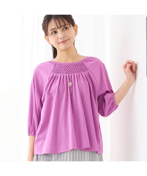 LOBJIE / ロブジェ カットソー | 【洗える】スモッキング刺繍プルオーバー（ピンク）