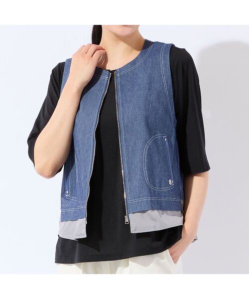 LOBJIE / ロブジェ ベスト | 【洗える】デニムライクペプラムベスト（ダークブルー）