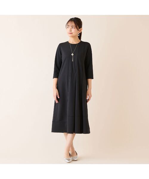 LOBJIE / ロブジェ ミニ丈・ひざ丈ワンピース | 【洗える】タックデザインワンピース（ブラック）
