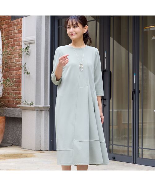 LOBJIE / ロブジェ ミニ丈・ひざ丈ワンピース | 【洗える】タックデザインワンピース（グリーン）