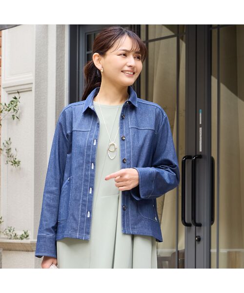 LOBJIE / ロブジェ Gジャン・デニムジャケット | 【洗える】デニムライクジャケット（ダークブルー）