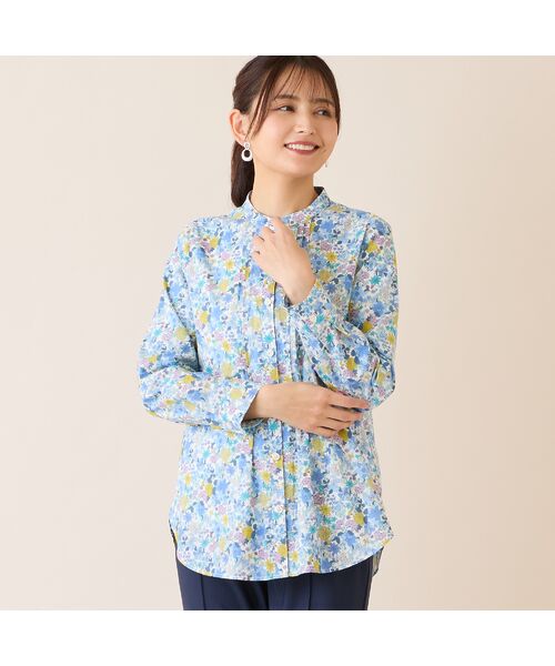 LOBJIE / ロブジェ シャツ・ブラウス | 【洗える・綿100%】小花柄綿ローンシャツ（ブルー）