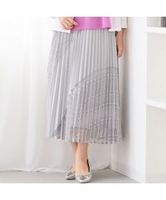 LOBJIE / ロブジェ ミニ・ひざ丈スカート | レースミックスプリーツスカート