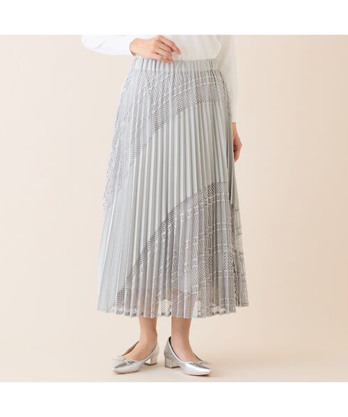 LOBJIE / ロブジェ ミニ・ひざ丈スカート | レースミックスプリーツスカート | 詳細1