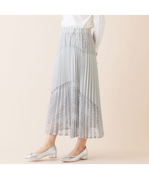 LOBJIE / ロブジェ ミニ・ひざ丈スカート | レースミックスプリーツスカート | 詳細2