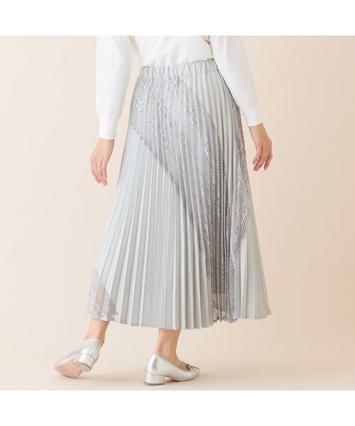 LOBJIE / ロブジェ ミニ・ひざ丈スカート | レースミックスプリーツスカート | 詳細3