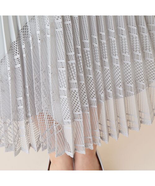 LOBJIE / ロブジェ ミニ・ひざ丈スカート | レースミックスプリーツスカート | 詳細4