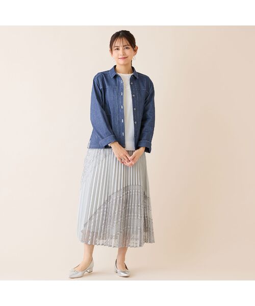 LOBJIE / ロブジェ ミニ・ひざ丈スカート | レースミックスプリーツスカート | 詳細9