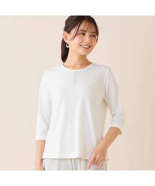 LOBJIE / ロブジェ カットソー | 【洗える・日本製】襟刺繍カットソー（ホワイト）