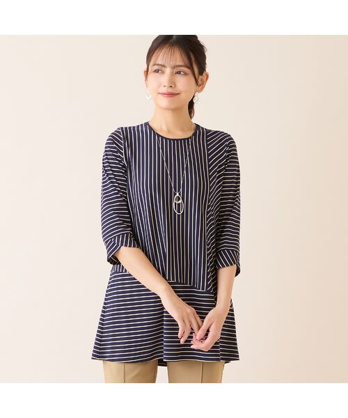 LOBJIE / ロブジェ カットソー | 【洗える・接触冷感・日本製】Soalonボーダーチュニック（ダークブルー）