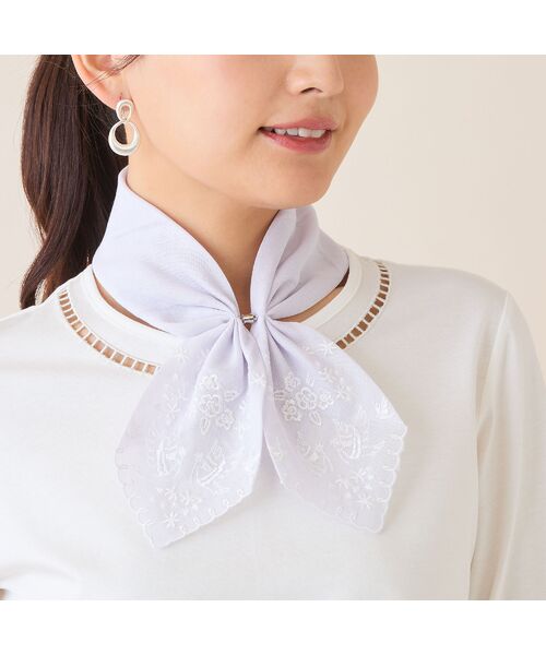 LOBJIE / ロブジェ バンダナ・スカーフ | 【マグネットつき】スカラップ刺繍コットンスカーフ | 詳細5