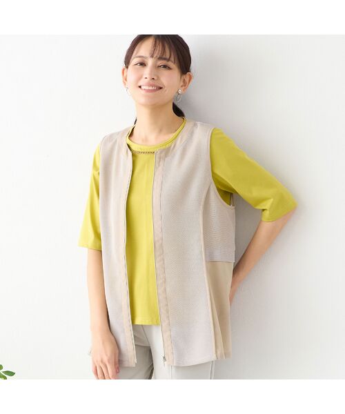 LOBJIE / ロブジェ ベスト | 【洗える】ノーカラーメッシュベスト（ベージュ）