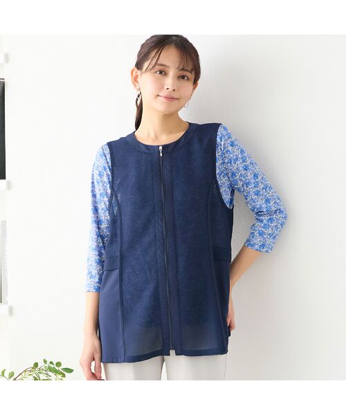 LOBJIE / ロブジェ ベスト | 【洗える】ノーカラーメッシュベスト | 詳細8