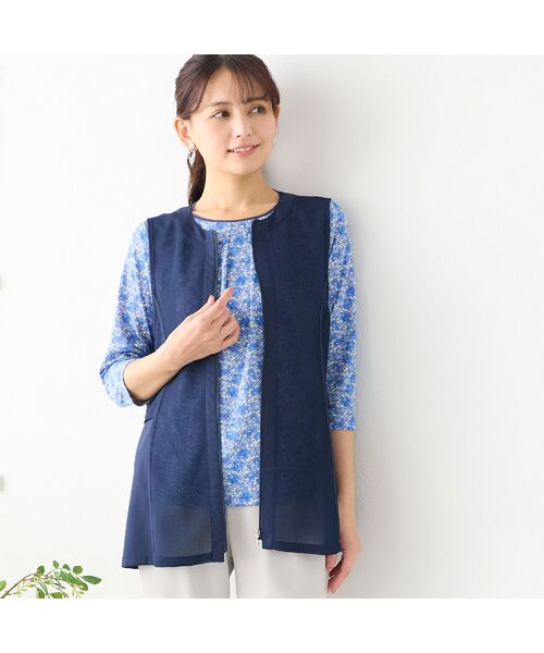 LOBJIE / ロブジェ ベスト | 【洗える】ノーカラーメッシュベスト（ダークブルー）