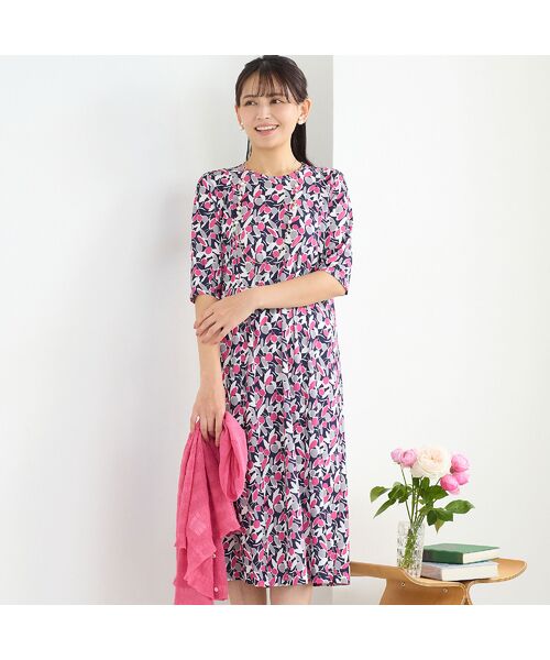 LOBJIE / ロブジェ ミニ丈・ひざ丈ワンピース | 【洗える】幾何フラワーワンピース（ピンク）